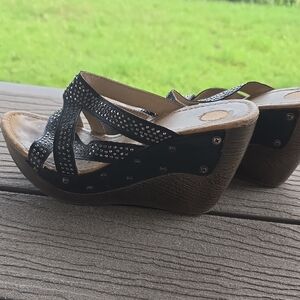 Women's Black Studded Wedge Sandals